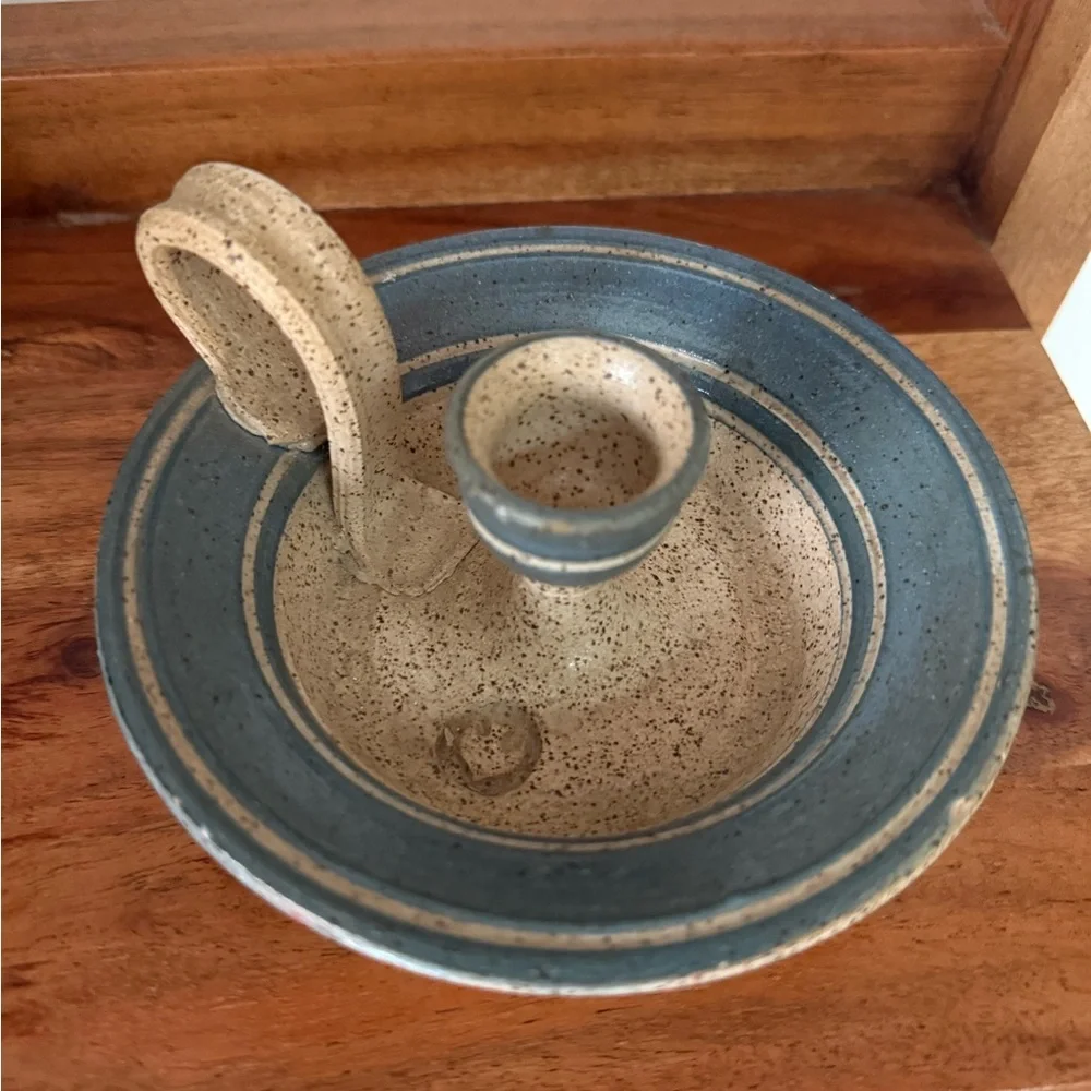 The Potter's Mark Pottery Signed Chamber Candle Stick Holder Made In USA 1990